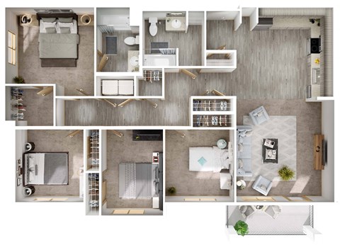 Floor plan for 4 beds, 2 baths, 1508 sqft